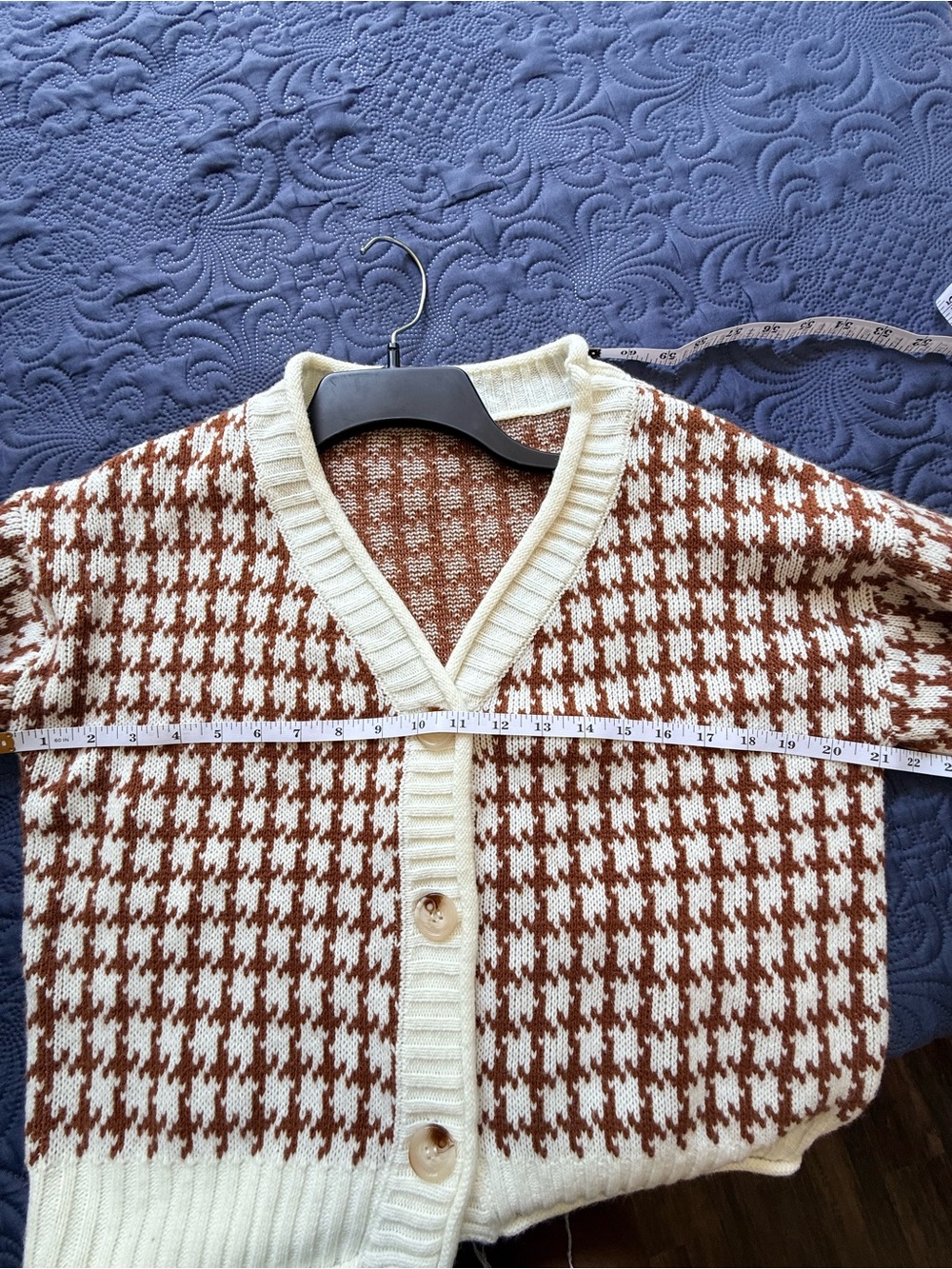 SHEIN Brown & Cream Houndstooth Button Cardigan - Picture 5 of 5